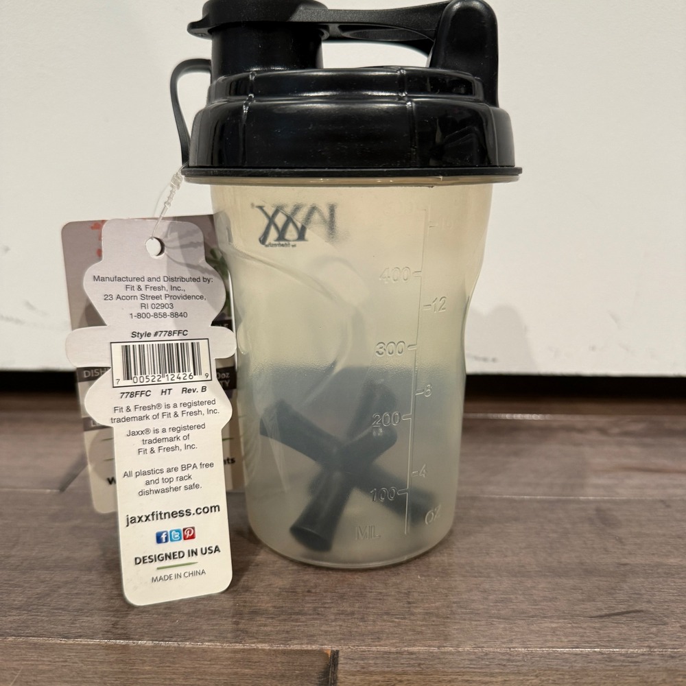 Jaxx by Fit & Fresh 20oz Shaker Cup Black Clear Protein Mixer Bottle - Picture 2 of 3